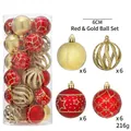 24-piece 6cm red and gold Christmas tree ornament set featuring glitter and star patterns - Red & Gold