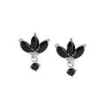 Macro shot of silver S925 earrings with black zircon stones in a floral minimalist design - Black Silver
