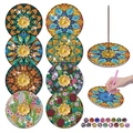 DIY diamond painting incense holder set with 8 mandala coasters and golden lotus base - Flower - 8 Pcs Set