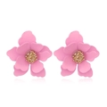 Elegant layered pink flower petal earrings with golden stamen and a polished finish - Pink KC Gold (WEH1955)