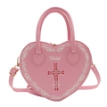 Borsa a cuore in pelle PU rosa con stampa croce gotica e scritta Baby - Rosa Chiaro