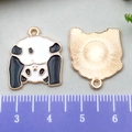 DIY cartoon panda enamel pendant in gold metal with black and white finish, 3cm width - Handstand Panda
