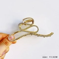 Pince à cheveux dorée ornée de strass et perle blanche, longueur totale de 11,5 cm - 127# Lignes en Strass