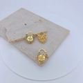 Colgantes candado de corazón dorado con circonitas de colores y relieve de serpiente - #3 Dorado Relieve de Serpiente