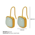 French style gold earrings set with square light blue jade stones on white background - EH144 Jade Earrings Pair