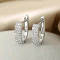 Eleganti orecchini a cerchio in argento con zirconi trasparenti su fondo grigio morbido - Argento