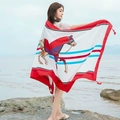 Ethnic style sun protection beach shawl with blue and red horse prints and tassels - Red Blue Steed Tassel (Horse-2)