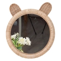 Specchio rotondo in rafia intrecciato a mano con orecchie di animali nordici - Specchio Orecchie d'Orso in Rattan (38cm)