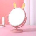 Pink desk makeup mirror with yellow bunny ears and a stable round storage base tray - Rabbit Ear / Pink