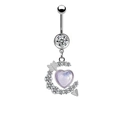 Silver belly button ring with purple glitter heart and Cupid arrow with tiny diamonds - Cupid Arrow Purple Glitter Heart