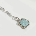 Elegant birthstone necklace featuring a light blue square gemstone on a silver chain - Square Silver