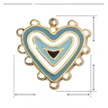 Macro shot of 20mm heart-shaped blue and white enamel pendant with stainless steel trim - Striped Heart-Blue White
