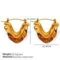 U-vormige goudkleurige roestvrijstalen oorbellen met amberhars en modern geometrisch design - V-Vorm Geometrisch (EH575) / Bruin (EH575)