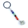 Seven chakra natural stone merkaba star keychain with colorful beads on white background - Labradorite