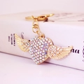 Golden heart wing keychain with iridescent rhinestones and rotating metal swivel clasp - Iridescent