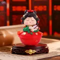 Traditional Tang dynasty lady tumbler figurine with red base and green robe detail - -50 Yao Feng Small / Ancient Style Ornament Series