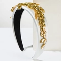 Cerchietto in raso bianco imbottito con strass ambra e decorazioni a foglia d'oro - Bianco