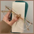 Lightweight transparent tea brown rectangle glasses frame in a stylish modern design - Anti-Blue Light Plain Lens / Transparent Tea