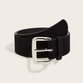 Vintage black suede leather wide belt with polished silver buckle on cream background - Silver Buckle Black
