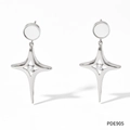 Polished silver stainless steel star earrings with cubic zirconia and round studs - Platinum Plated (PDE905)