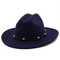 Cappello fedora blu scuro classico con fascia nera e borchie in metallo dorato - M(56-58cm) / Blu Notte