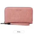 Portafoglio RFID lungo in pelle cerata vintage rosa con cinturino da polso - Rosa