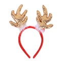 Weihnachts-Haarreif mit goldenen Pailletten, rotem Samt und weißem Kunstpelz-Besatz - Goldene Pailletten-Geweih