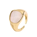 Minimalist gold plated adjustable open ring with white mother of pearl inlay on white background - Square Mother of Pearl (CR00793YH)