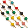 Colorful enamel heart pendants on a gold stainless steel chain for jewelry making - Vertical / Colorful