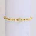 18k gold beaded elastic bracelet with a sparkling zircon-inlaid cube letter B charm - Letter B