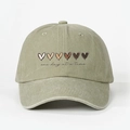 Casquette baseball olive délavée vintage avec motifs cœurs et texte one day at a time - Réglable / Khaki Clair