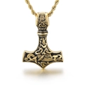 Colgante de martillo de Thor vikingo en acabado dorado con intrincados motivos nórdicos - Colgante Dorado (KP96349)