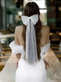 White tulle bow hair clip with pearls and long ribbon streamer for bridal hair styling - Single Layer Pearl Clip with Veil / White