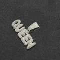 Silver iced-out QUEEN letter pendant necklace with full micro-paved crystal settings - Silver QUEEN Pendant
