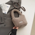 Brown faux shearling bucket bag with CLEAR K label and adjustable shoulder strap - Without Pendant / Gray