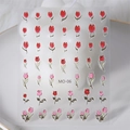 5D embossed nail art stickers featuring red and pink tulip designs on ceramic plate - Embossed Sticker MO-06 (Red Tulips)