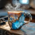 Artistic blue and amber mineral crystal style resin coffee mug with wooden texture - Sapphire Blue
