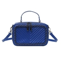 Sac bandoulière élégant en cuir matelassé bleu avec chaîne en métal foncé et poignée - Bleu
