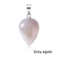 Pear-shaped grey agate pendant with silver bail on a clean white reflective background - Grey Agate