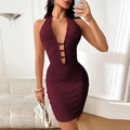 Sexy bordeauxrode kanten bodycon jurk met halternek en open rug ontwerp - XS / Bordeauxrood