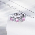 Créole étoile en argent avec zircons roses et détails pavés étincelants - Rose (Unique) (A705-2)