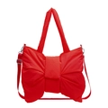 Bright red nylon bow-knot tote bag with adjustable shoulder straps and top handles - Red