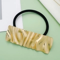 Minimalist golden hair tie featuring wavy metal plate and high elastic black band - Style 13 (Gold Wavy Rectangle)