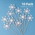 Pack de 10 adornos de copos de nieve plateados con purpurina para tartas de invierno - 10 piezas Copos de Nieve de Papel Plateado