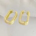 Elegant gold-tone rectangular hoop earrings featuring a fine horizontal ribbed texture - Gold Spiral Textured Ear Buckle