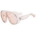 Oversized pink one-piece frame sunglasses with thick temples and wrap-around UV design - Champagne Frame Light Tea Lens
