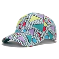 Tie-dye baseball cap with 80s retro geometric pattern on light blue finish - Memphis Geometric Pattern
