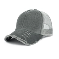 Gorra de béisbol gris oscuro lavado con malla blanca y detalles de visera desgastada - Ajustable / Gris