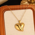 Minimalist 3D heart necklace set with golden finish for ocean theme vacation style - Gold 3D Solid Heart Pendant Necklace