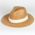 Classic British style straw fedora sun hat with cream ribbon for summer beach vacation - Adjustable / Khaki